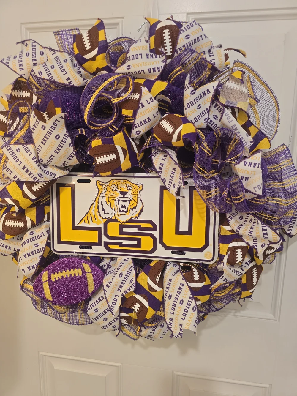 LSU Tigers Decorative Door Wreath - Purple & Gold Football